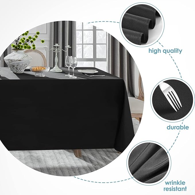 VidaFete Tablecloth 90 * 156inch Rectangle Table Cloth Polyester, Stain Wrinkle Resistant Polyester Dining Table Cover for Kitchen Dinning Party Wedding Rectangular Tabletop Buffet Decoration(Black)