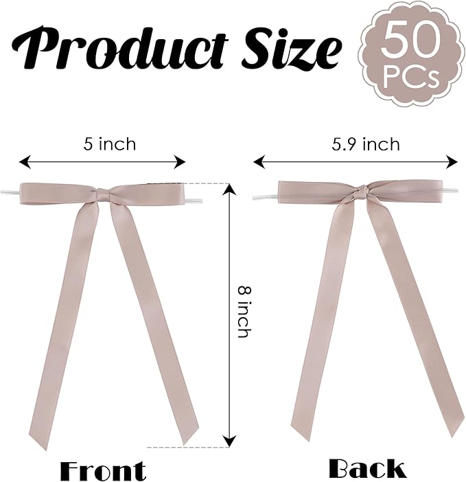 50 PCs Dusty Rose Bow 5 Inch Long Tail Bows for Gift Wrapping, Easter Bow Party Decorations, Twist Tie Bows, Satin Bows for Crafts, Premade Bows for Presents, Treat Bags, Bottles, Cakes