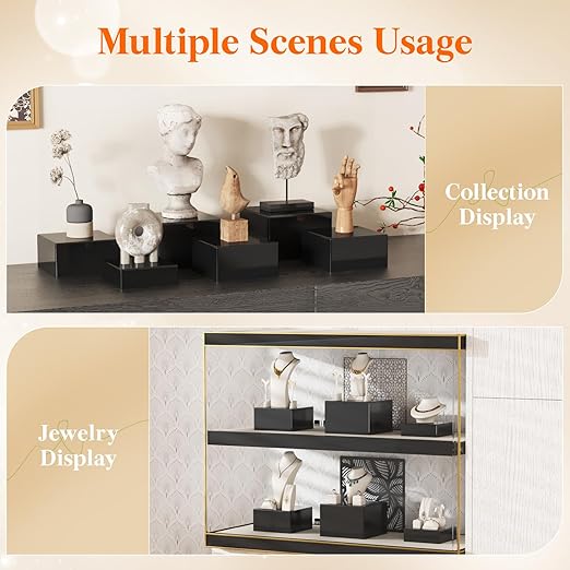Lifewit Buffet Risers and Stands Up to 7.8", Food Risers for Buffet Table, Catering Dessert Cake Stand for Party, Collectibles Jewelry Display Stand, Black Cube Boxes Nesting Risers, 3 PCS