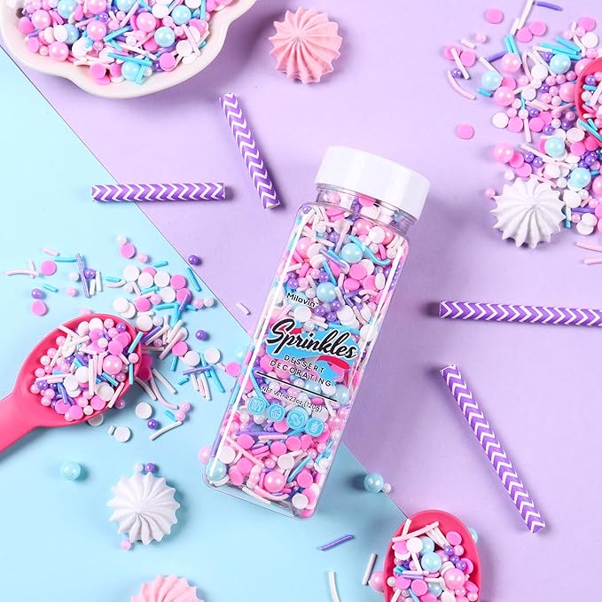 Edible Pink Sprinkle for Cake Decorating, Pink Blue Pearl Sprinkles, Jimmy Sprinkles, Perfect for Baking, Cake, Cupcakes, Macaron, waffles, Ice Cream, and Cookies(120g/4.23oz)