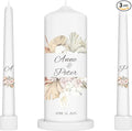 Unity Candles for Wedding, Modern Unity Set, Custom and Personalized Pillar and Taper Candles, Unscented White Premium Wax, Religious and Wedding Ceremony, Special Events (Palm)