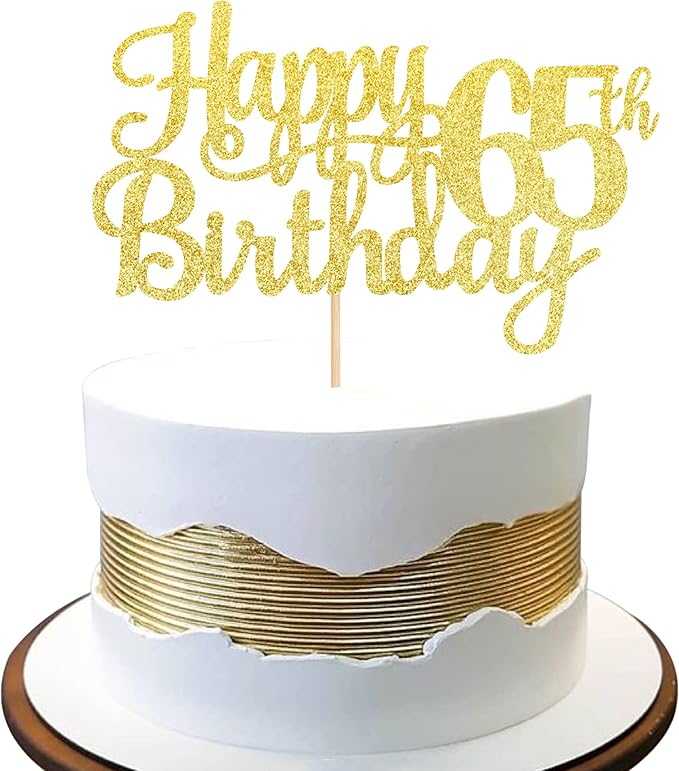 1 PCS Happy 65th Birthday Cake Topper Gold Glitter Cheers to 65 Years Birthday Cake Pick 65 Fabulous Cake Decoration for Happy 65th Birthday Theme Party Decorations Supplies