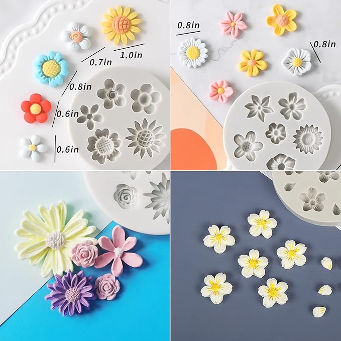 5PCS Flower Silicone Molds, Daisy Flower Fondant Chocolate Jelly Cake Decoration Molds, 3D Floral Resin Candle Soap Wax Polymer Clay Mold, Cute Epoxy Mold for DIY Art Craft Baking Supplies
