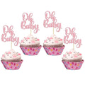 Gyufise 36 Pack Pink Glitter Oh Baby Cupcake Topper Picks for Baby Shower Party Cake Decorations Party Supplies