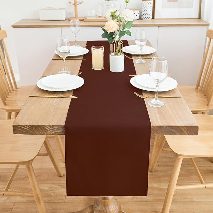 2 Pack Chocolate Long Table Runner 12 x 108 Inch Solid Color Farmhouse Runners Coffee Table Dresser for Daily Party Home Decoration