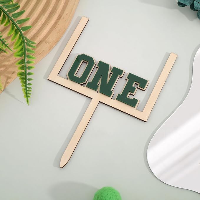 Wood And Acrylic Football One Cake Topper - Football First/1st Birthday Decorations,First Year Down Party Decorations,Rookie Of The Year Cake Decor (football-1)