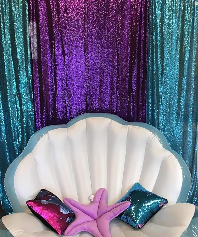 Poise3EHome 2Pcs 3Ft x 8Ft Purple Sequin Backdrop Curtain, Glitter Photography Background, Sequence Xmas Thanksgiving Backdrop for Wedding Party Holiday Festival Decor