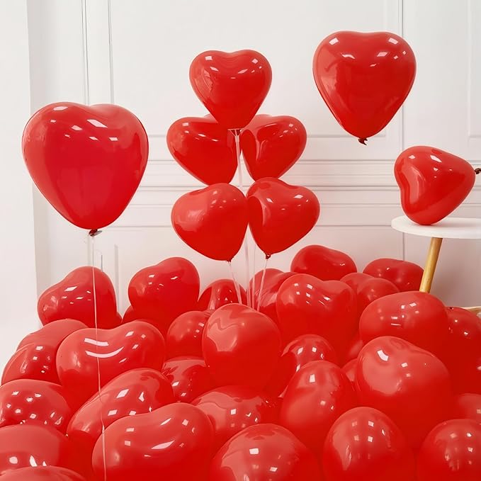 Red Heart Balloons, 50 Pcs 12 Inch Heart Shaped Balloons, Red Latex Balloon, Romantic Valentines Balloons for Birthday Party Wedding Engagement Party Baby Shower Valentine Day Decorations