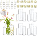 Set of 12 Glass Cylinder Vases for Centerpieces with 8 Pack Vase Filler 12 Pearl String 24 White Floating Candles for Table Centerpieces for Wedding Party Home Decor 5, 6, 8 Inch