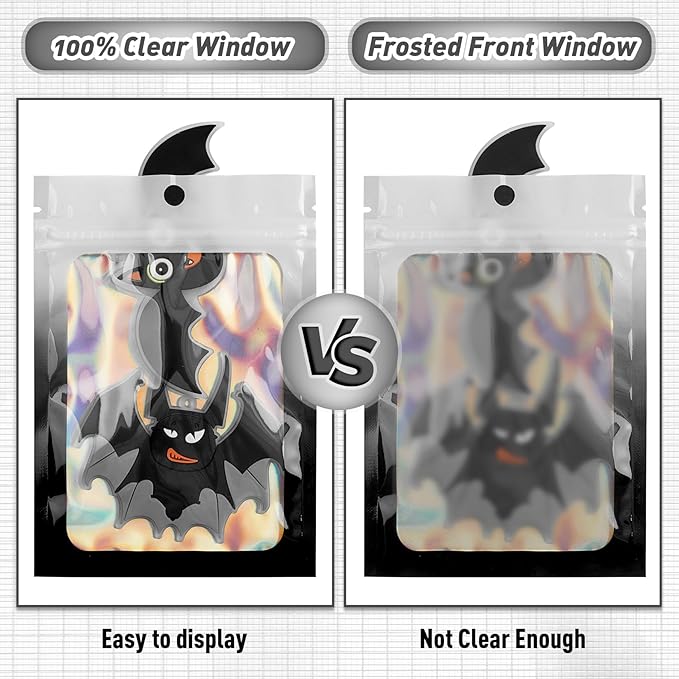 Funfery 100 Pack Gradient Holographic Bags,Resealable Bags with Zipper,Clear Window Packaging Pouchs,Foil Bag for Food Storage,Small Business,Sample Jewelry Bag(5.5×7.9In,White Black)