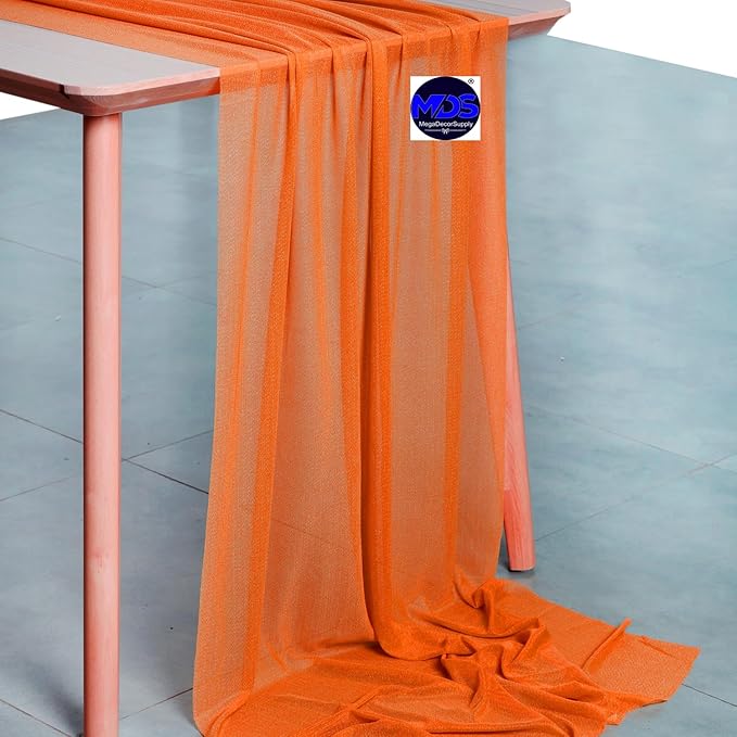 MDS 20 Pack 10ft Chiffon Table Runner 29 x 120 Inches Sheer Wedding Runner Romantic Rustic Table Runner for Wedding Decorations, Birthday Parties, Bridal Shower Party Arch Decor - Orange