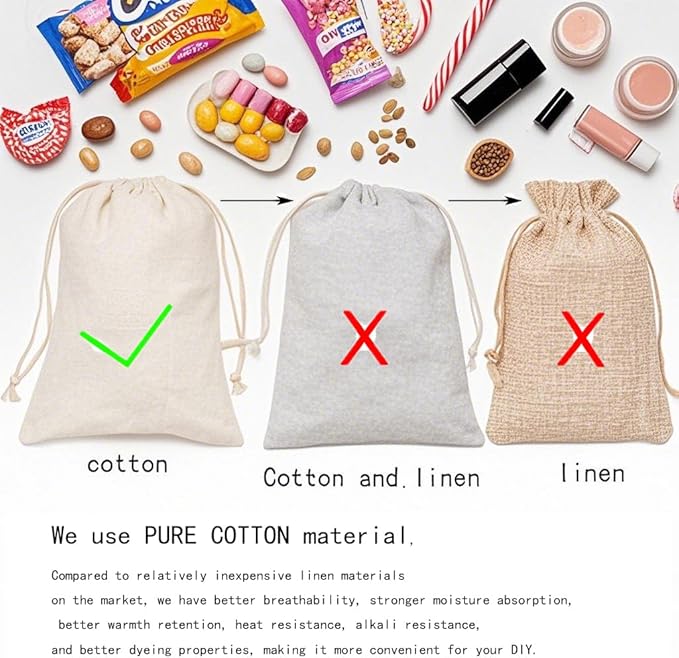 gobyhumm 20 Pieces Pure Cotton Drawstring Bags Muslin Bags Sachet Bag for Home Supplies （4.0 * 4.7"）