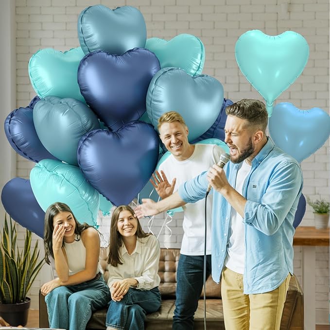 12 Pcs Heart Balloons, 18 inch Dusty Blue Heart Shaped Balloons, Big Foil Helium Balloon, Love Foil Balloon for Wedding Baby Shower Anniversary Valentine Party Decorations