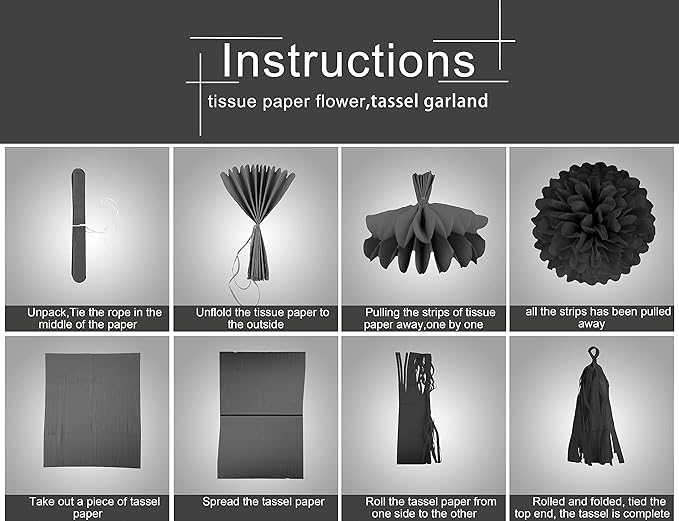 Silver Black Gold Party Decorations - 23pcs Tissue Paper Flowers Pom Poms Tassel Garland Pennant Banner Flags Streamers Birthday New Years Eve Retirement Graduation Classroom Hanging Decor Supplies