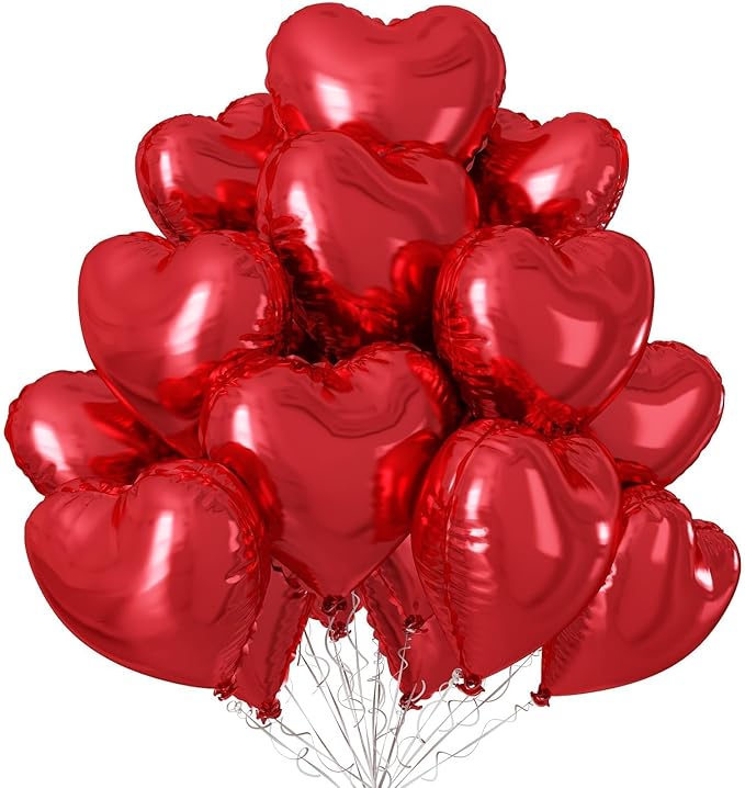 Red Heart Balloons,12Pcs 18 Inch Red Foil Love Heart Shaped Balloons for Girl Valentines Day Birthday Wedding Engagement Anniversary Party Celebration Baby Shower Decorations