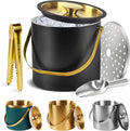 Ice Bucket, Ice Bucket with Silicone Sealing Ring Double-Wall Vacuum Insulation Champagne Buckets with Filter Layer Ice Tongs Ice Scoop (Black, 4 L)