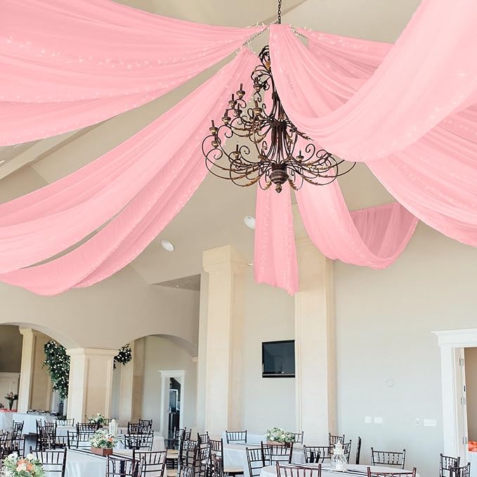 6 Panels Dusty Rose Ceiling Drapes for Wedding 5ftx20ft Chiffon Fabric Arch Draping Curtains Sheer Drapery for Party Ceremony Birthday Baby Shower Reception Stage Swag Ceiling Decorations