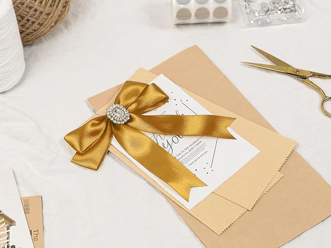 Gold Satin Ribbon 1 inch X Continuous 100 Yards, Single Face Polyester Ribbon Perfect for Gift Wrapping, Flower Bouquet, Wedding Decor, Crafts, Bow Making, Sewing and More