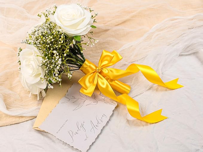 Yellow Satin Ribbon 1 inch X Continuous 100 Yards, Single Face Polyester Ribbon Perfect for Gift Wrapping, Flower Bouquet, Wedding Decor, Crafts, Bow Making, Sewing and More