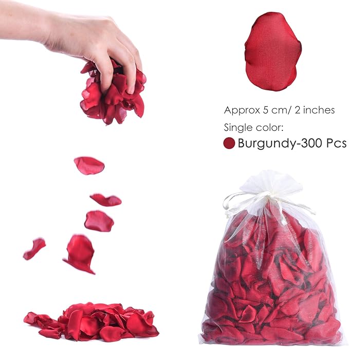 Burgundy Rose Petals 300pcs Silk Rose Petals Flower Petals for Wedding Flower Girl Basket Anniversary Romantic Night Party Table Centerpieces Valentines Decoration(Burgundy)