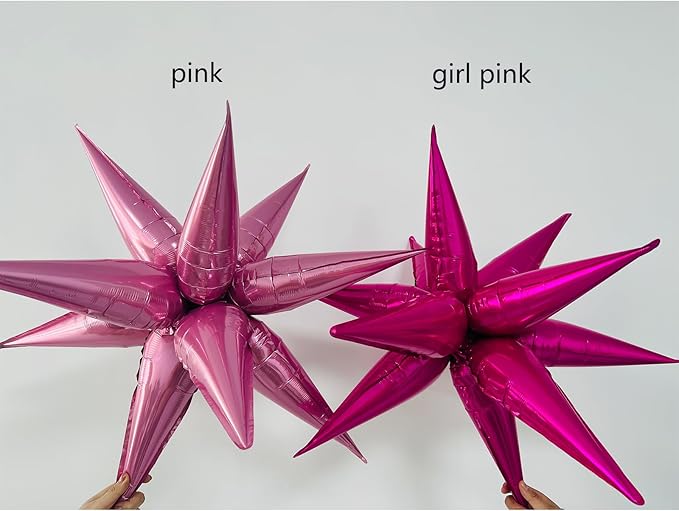3pcs 26inch babe pink Star foil balloons.babe Explosion Star burst star balloon-Spike cone balloon for birthday party decorations,wedding,Bachelor party