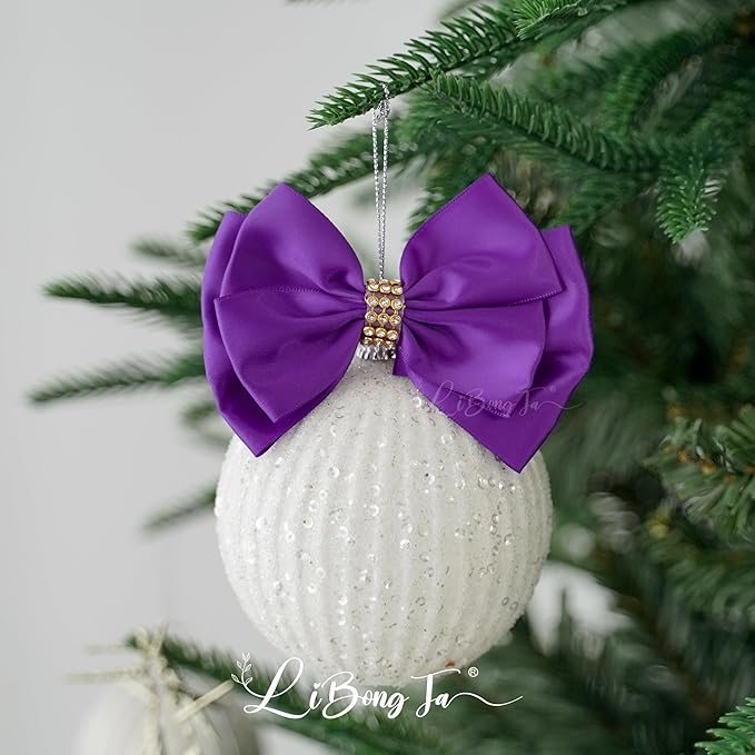 Purple Ribbon Bow 4'' Premade Satin Bow, Purple Gift Bows with Rhinestone, Wrapping Bows for Presents, Greeting Cards, Treat Bags, Wine Bottles, Valentines Bows for Gift Wrapping-12 Counts
