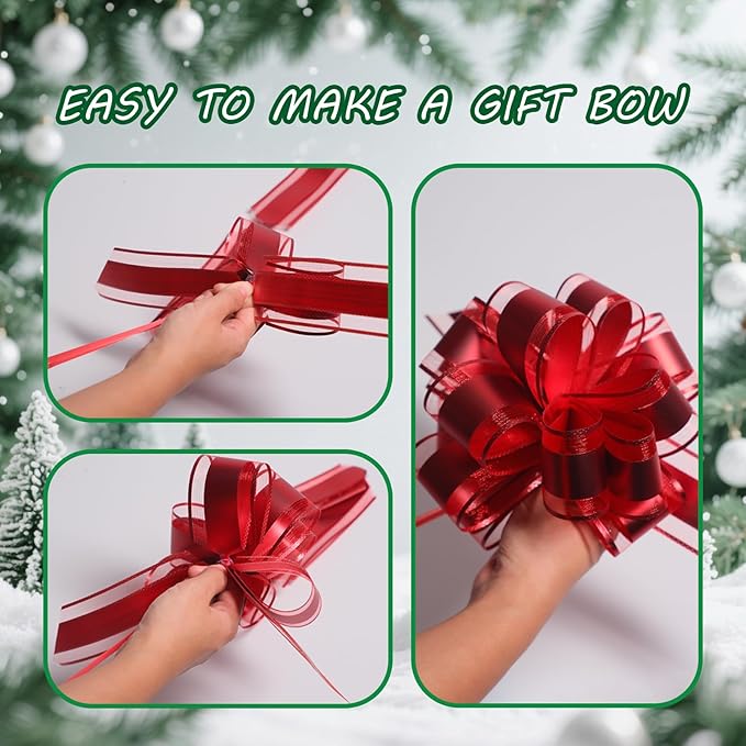 6 Pcs 6 Inch Red Pull Bows, Perfect for Gift Wrapping, Weddings, Party Decorations, Crafts Easy-to-Use Pull Bows for Gifts and Events