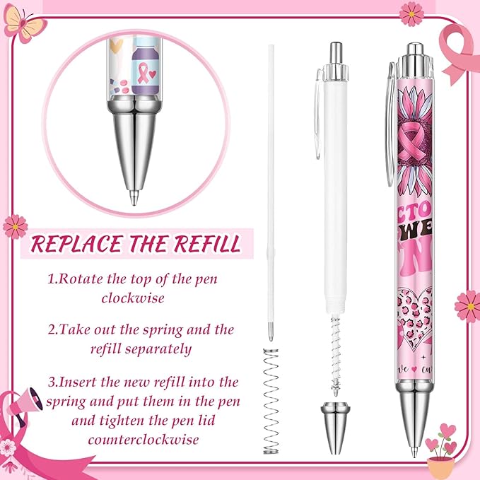 24 Pcs Breast Cancer Awareness Gift Pen Pink Ribbon Black Ink Ballpoint Writing Pen Breast Cancer Awareness Party Favors Pink Ribbon Party Supplies Accessories Item Bulk Gift for Women Nurse