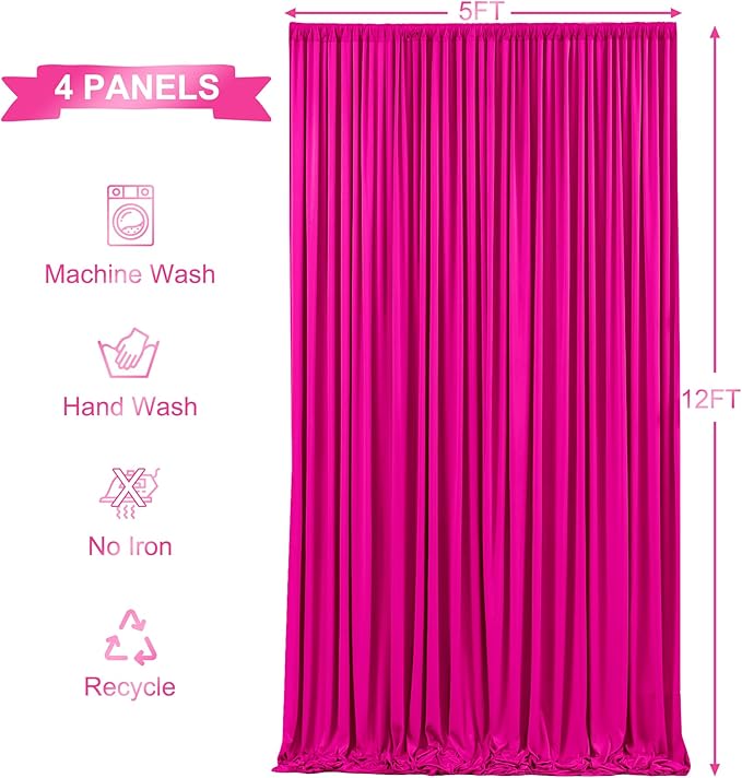 20ft x 12ft Hot Pink Backdrop Curtains Wrinkle Free Backdrop Curtain for Wedding Parties Pink Fabric Backdrops Drapes Back Drop Cloth Bridal Shower Stage Curtains Wedding Decorations for Reception