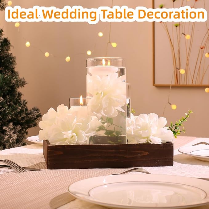 24 Pcs Floating Candles for Centerpieces and Floating Flowers Artificial Flowers Head Vase Filler for Party Home Table Wedding Centerpieces Decoration (White)