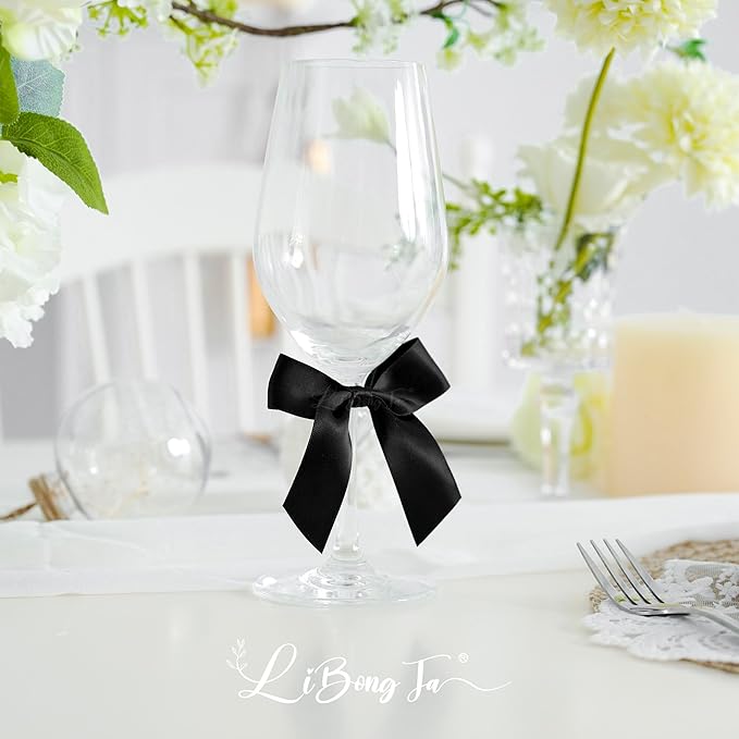 3.5" Black Bow Satin Pre-Tied Bows for Gift Wrapping, Small Bows for Crafts, Premade Bows, Candy Apple Bows, Twist Tie Bows for Cake Decorating, Party Favor, Wedding Decoration-36 Counts