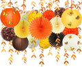 Fall Party Decorations Kit Yellow Orange Brown Paper Hanging Fans Lantern Flowers Pom Pom with 3D Butterfly Autumn Leaves Garland for Wedding Bridal Shower Birthday Harvest Thanksgiving Party Supplies