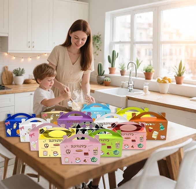 30-Pack Lavender Mist Gable Treat Boxes with Handles, 6" Pop-Up Party Favor Gift Boxes for Birthday,Wedding,Baby Shower, Eco-Friendly Candy, Cookie, Goodie Bags for Kids, Bachelorette Decor