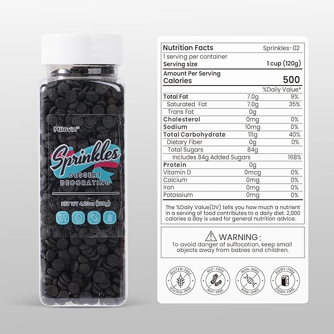 Black Sprinkles, Black Confetti Sprinkles for Cake Decorating, Round Sprinkle for Cupcakes, Ice Cream, Donut, Cookies, Chocolate(120g/4.23oz)