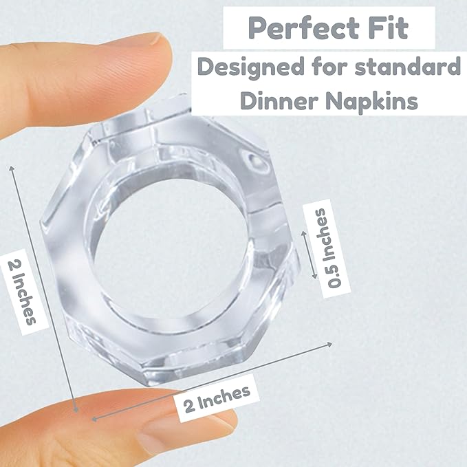 Acrylic Napkin Rings Set of 12 - Crystal Decorative Serviette Holders Ideal Décor for Weddings, Family Gatherings, Formal Dinners, Banquets & Everyday Dining (Transparent) - ALPHA Living HOME