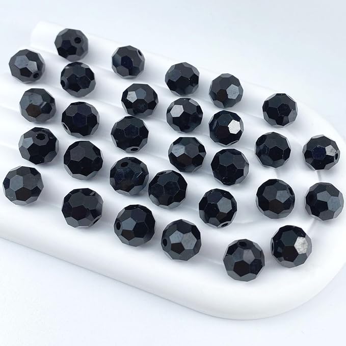 200 PCS 6mm Crystal Glass Beads Round Multiple Faceted Loose Spacer Glass Beads for DIY Handcrafte Bracelet Necklace Earring Jewelry Making(Black)