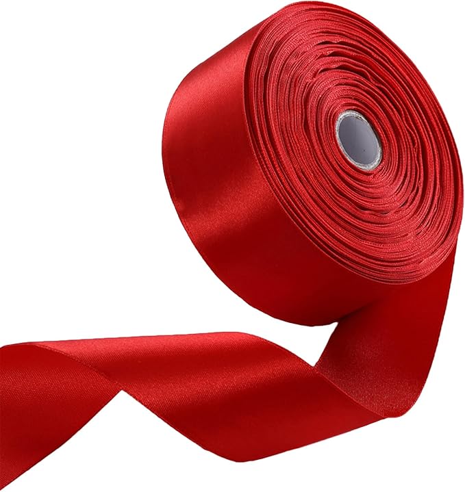 1-1/2 Inch Red Satin Ribbon 50 Yards Solid Fabric Ribbons for Gift Wrapping, Crafts, Floral Arrangements, Wedding, Party, Holiday and Home Decor
