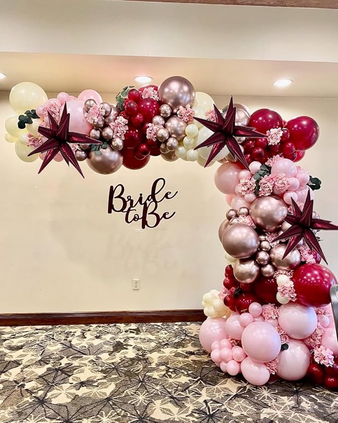 3pcs 26inch 3D wine red (Burgundy) Explosion Star foil balloon, wine red Foil Cone Star burst Balloons for Birthday Wedding New Year Party Event