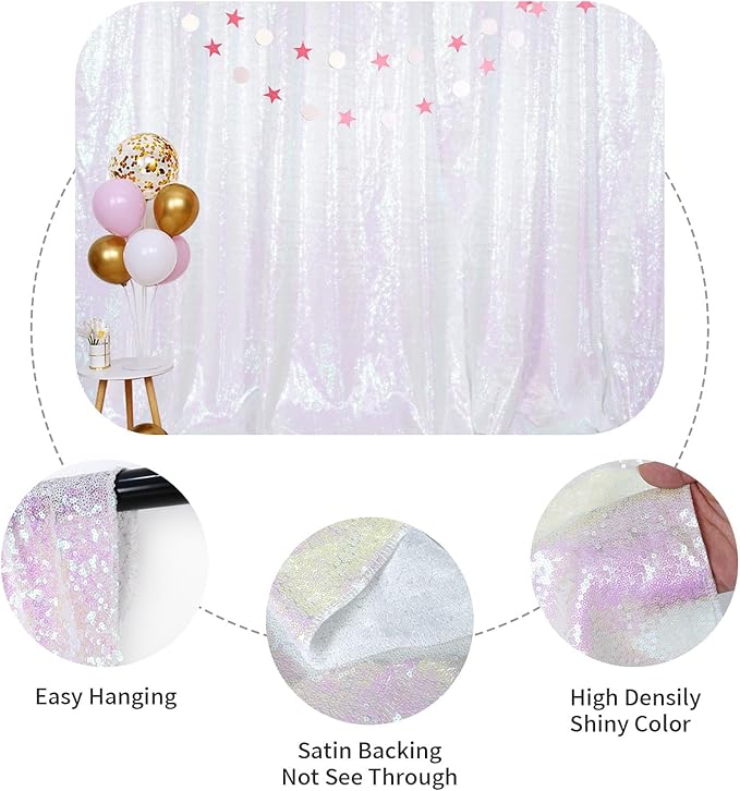 SquarePie Sequin Backdrop Curtain Not See Through Thick Glitter Background for Party 6FT x 6FT Iridescent