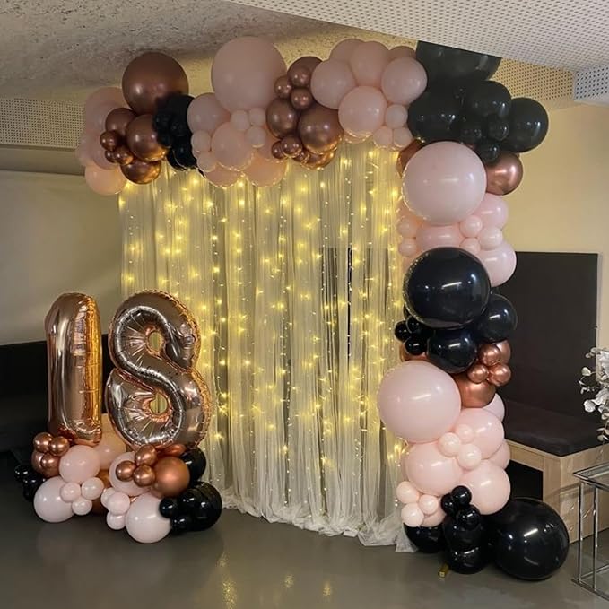 Rose Gold and Black Balloon,12 Inch Metallic Rose Gold Balloons Retro Pink Balloons for Birthday Wedding Bridal Shower Bachelorette Party Decorations