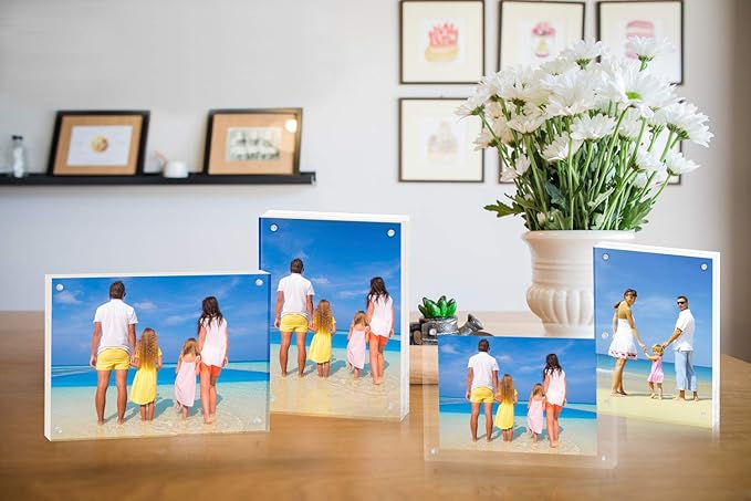 Meetu Acrylic Picture Frame 5x7,Clear Freestanding Double Sided 20mm Thickness Frameless Magnetic Photo Frames Desktop Display with Gift Box Package(1 Pack)