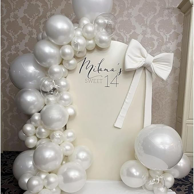 Pearl Balloons,51Pcs 12 Inch Pearl White Double-Stuffed Balloons, Sand White Clear Helium Balloon Set for Birthday Engagement Anniversary Baby Shower Bridal Party Decoration