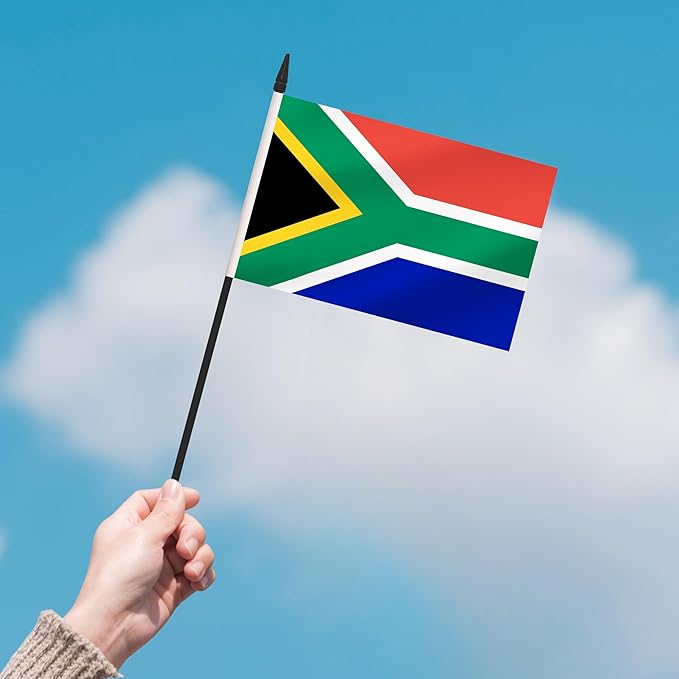 12 Pack South Africa Desk Flags - Miniature Office Flags with 12" Black Pole and Base, Perfect for Offices, Classroom, Home, Festival Decoration