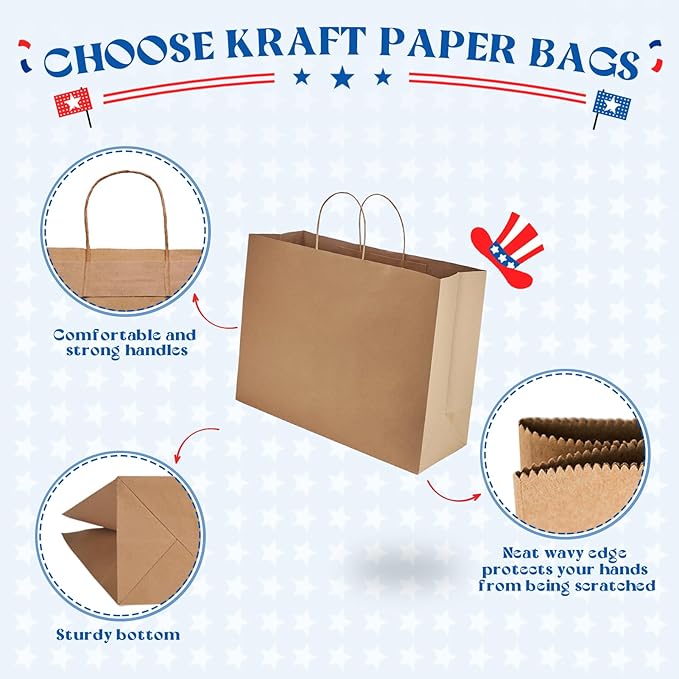 MESHA Large Brown Paper Bags with Handles 16x6x12 Inch 25 Pack Gift Shopping Bags Large Craft Bag Kraft Bag for Small Business