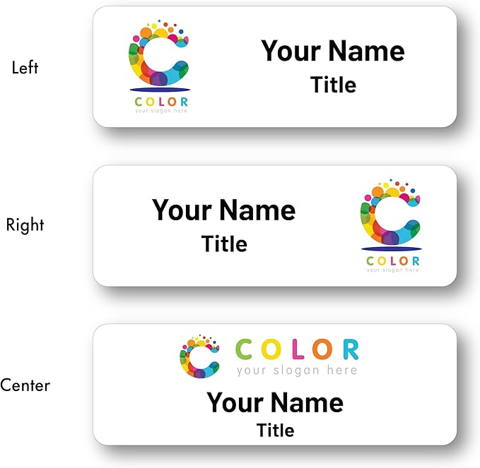 Custom Name Tags - Full Color Logo Name Tags - Scratch Resistant Metal Front & Hard Plastic Back (1.25 x 3 Inch, White)