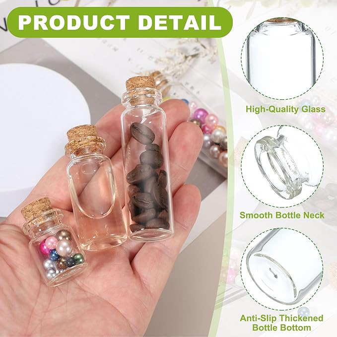 uxcell 10Pcs Mini Glass Bottles with Cork Stoppers, 12ml Small Clear Bottles Glass Empty Jars Vials for DIY Crafts Party Wedding Decor Favors