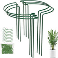 LINGHUI 6 Pack Plant Support Stakes, 10" Wide x 16" High,Heavy-Duty Half Round Peony Support Ring and Cage for Indoor and Outdoor Plants, Peony, Tomato, Hydrangea, Rose(100 Plant Ties)