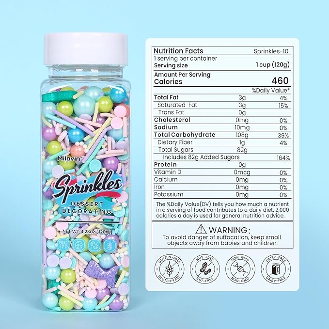 Edible Mermaid Sprinkles for Cake Decorating, Mermaid Cupcake Decorations, Pearl Sprinkles, Jimmy for Cupcakes, Cookies, Chocolate, Candy, and Ice Cream Topping(120g/4.23oz)