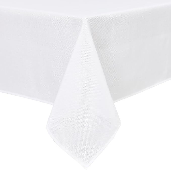 Hiasan Faux Linen Rectangle Tablecloth - Wrinkle and Stain Resistant Washable Table Cloth for Kitchen Dining Room Holiday Table Cover for Party Dinner, White, 70 x 140 Inch