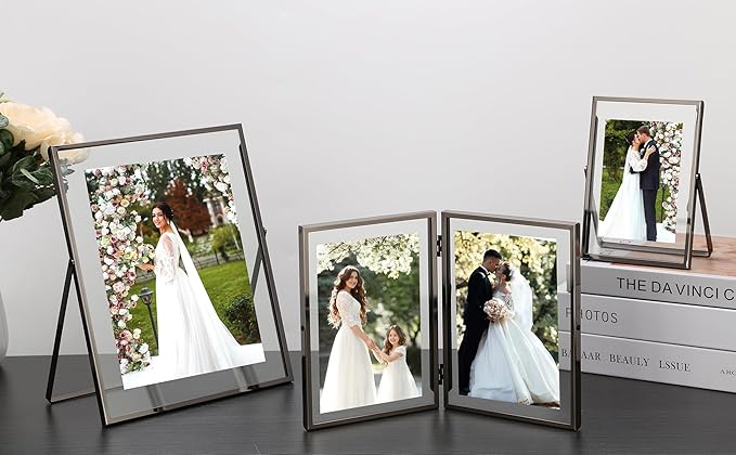 5x7'' Metal Black Double Floating Frame For Photo Sizes 2x3'', 3.5x 5'',For Tabletop/Shelf Photo Frame, Classy Gift for Wedding, Christmas,Birthady,Home or Office Decor.